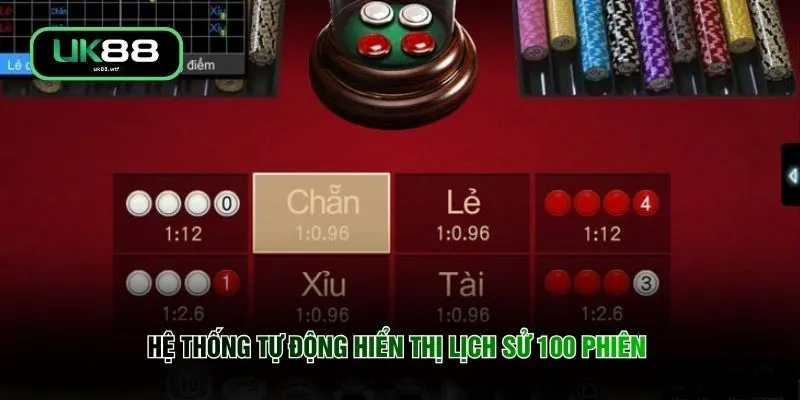 Hệ thống tự động hiển thị lịch sử 100 phiên 